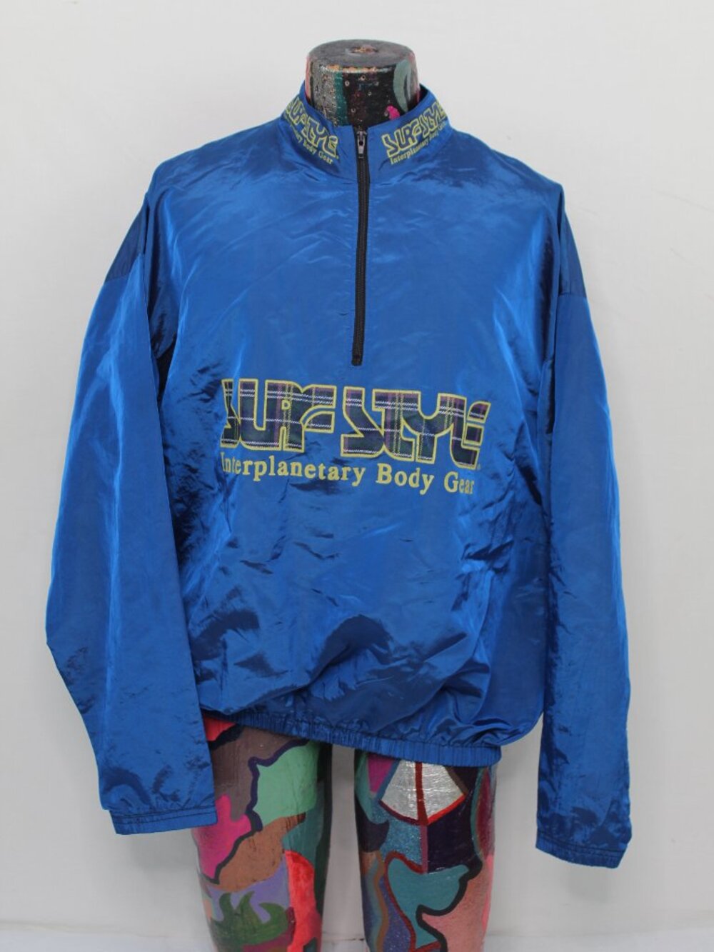 Vintage Surf Style Interplanetary Body Gear Windbreaker Jacket Blue Iridescent